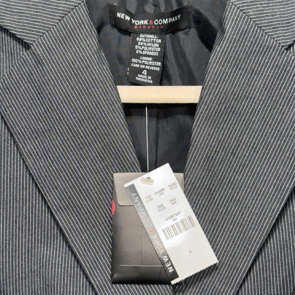 New York Company Stretch Pinstripe Blazer Jacket Women Size 4 Gray Office Career - Picture 5 of 10